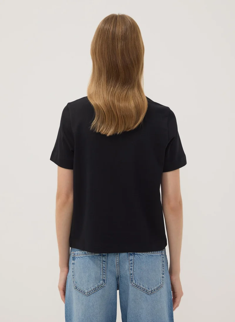 Ovs  OVS Black Relaxed-Fit Pure Cotton Short-Sleeve T-Shirt for Women | Best Price UAE