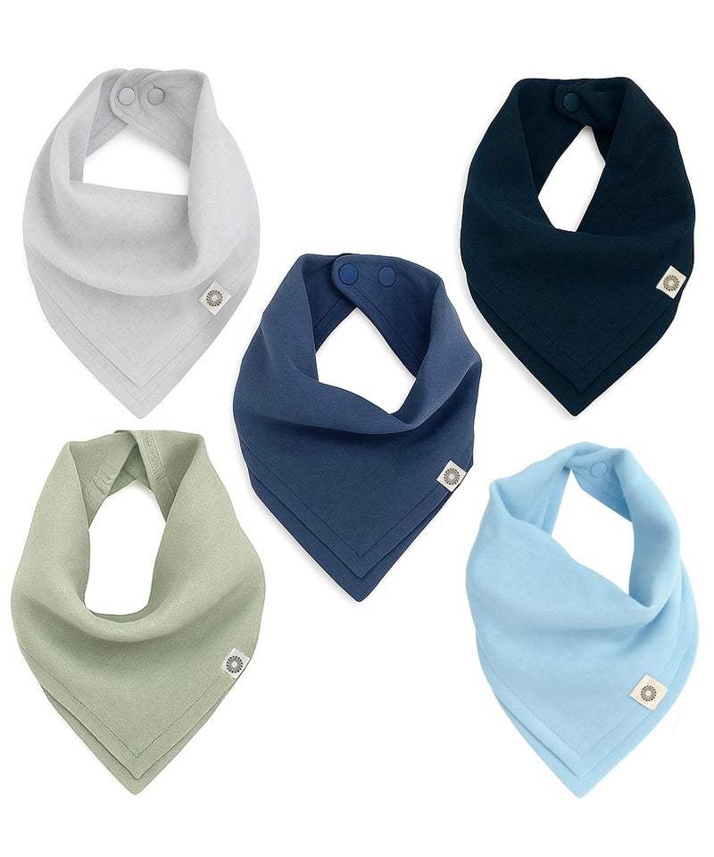 Kishu Baby Indi Organic Baby Bandana Bibs - Fairtrade 4-Way Reversible Drool Bibs for Boys & Girls - Unisex (Set of 5) (Pacifica) - Image 1