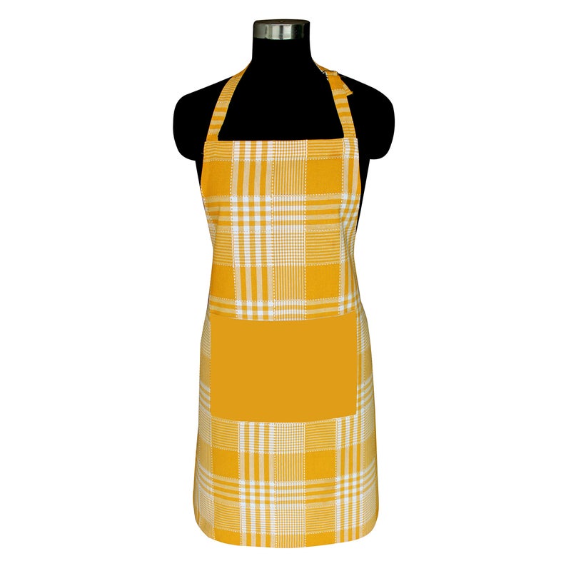 Airwill Cotton Chef's Free Size Checkered Pattern Apron (Yellow, Pack of 1 pc) - Image 5