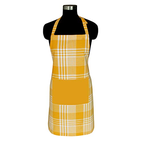 Airwill Cotton Chef's Free Size Checkered Pattern Apron (Yellow, Pack of 1 pc) - Image 1