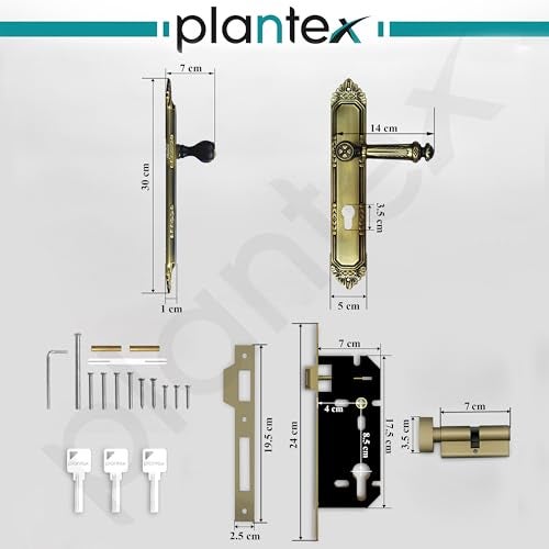 Plantex Heavy-Duty Door Lock Set - Main Door Lock Handle Set/ 6-Lever Lock Mechanism with 3 Years of Warranty/Mortise Lock with 3 Keys, Brass Lock Body & Cylinder(596 - Brass Antique) - Image 3