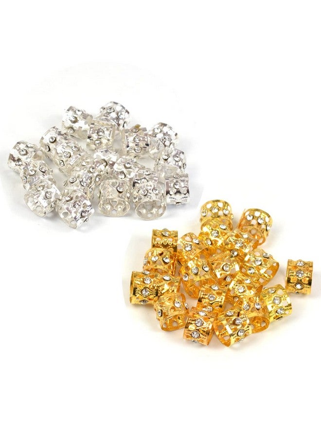 YTBYT 40 Pcs Dreadlocks Beads Rhinestone Hair Ring Aluminum Adjustable Metal Cuffs Hair Decorations Rings Clips (20 Pcs Golden And 20 Pcs Silver) - Image 4