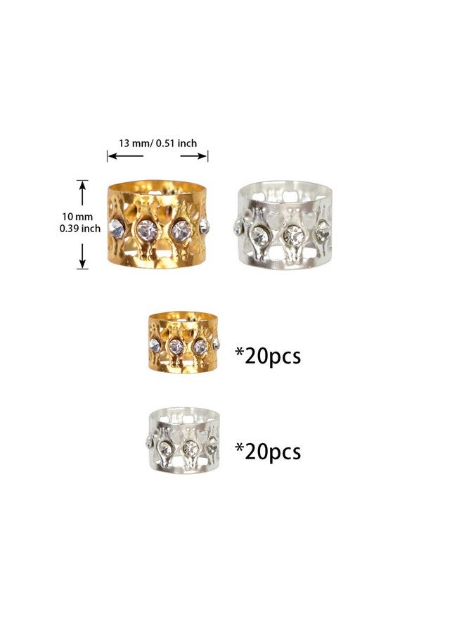 YTBYT 40 Pcs Dreadlocks Beads Rhinestone Hair Ring Aluminum Adjustable Metal Cuffs Hair Decorations Rings Clips (20 Pcs Golden And 20 Pcs Silver) - Image 3