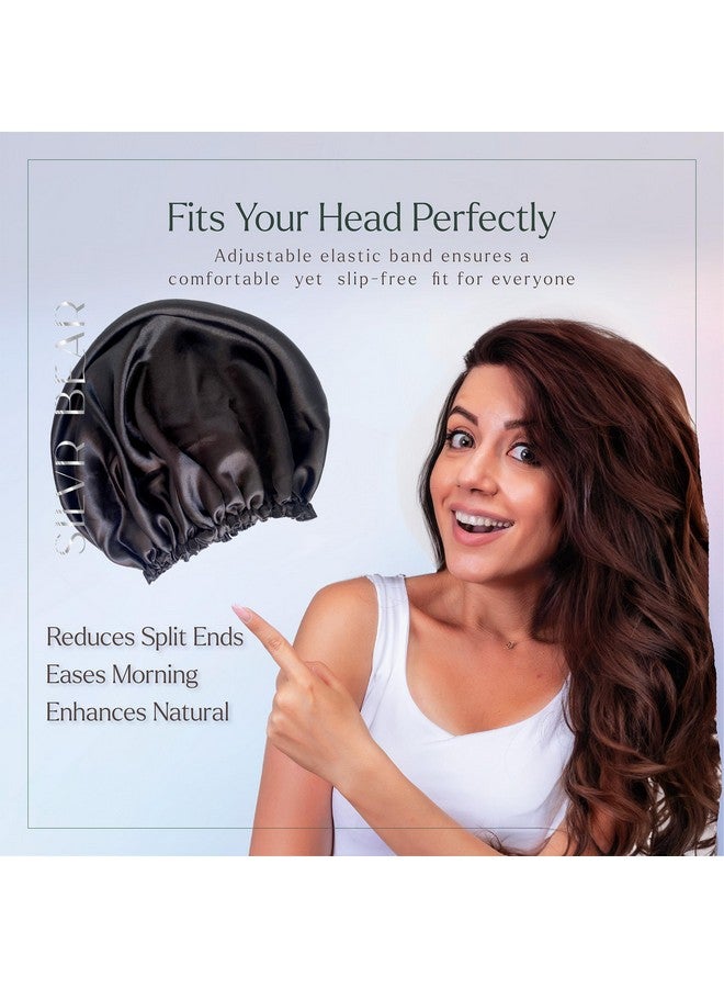 Silvr Bear Satin Hair Bonnet For Sleeping Reversible Bonnet Soft And Comfortable Satin Bonnet For Women Hair Sleeping Cap For Natural Hair (Black Satin Bonnet) - Image 5