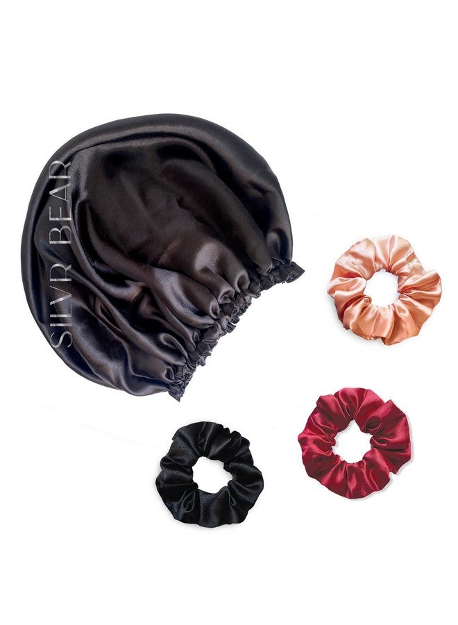 Silvr Bear Satin Hair Bonnet For Sleeping Reversible Bonnet Soft And Comfortable Satin Bonnet For Women Hair Sleeping Cap For Natural Hair (Black Satin Bonnet) - Image 1