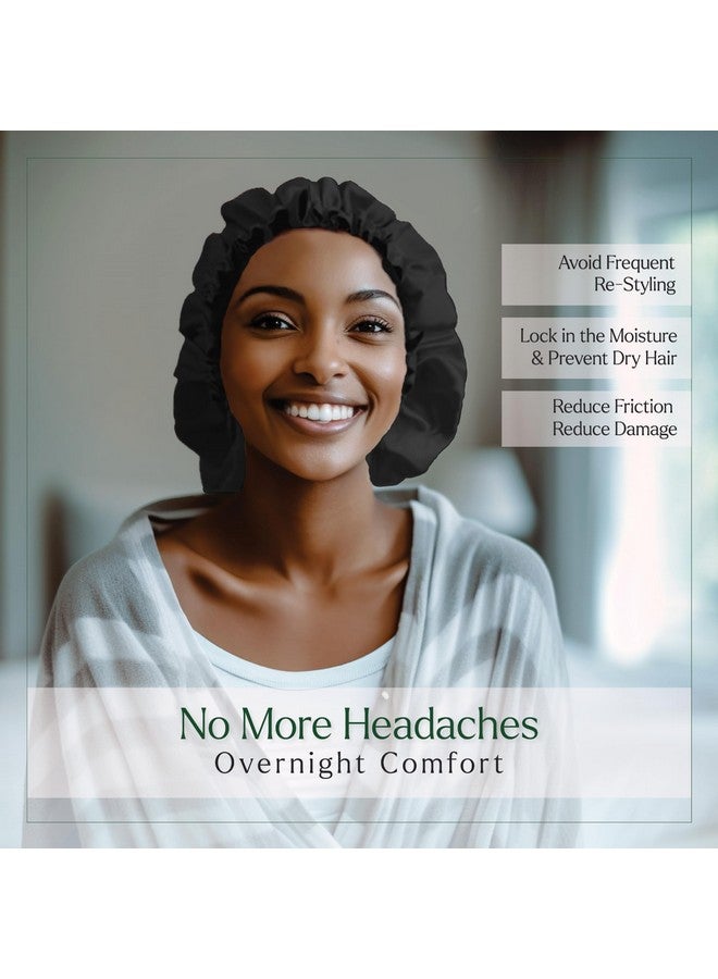 Silvr Bear Satin Hair Bonnet For Sleeping Reversible Bonnet Soft And Comfortable Satin Bonnet For Women Hair Sleeping Cap For Natural Hair (Black Satin Bonnet) - Image 4