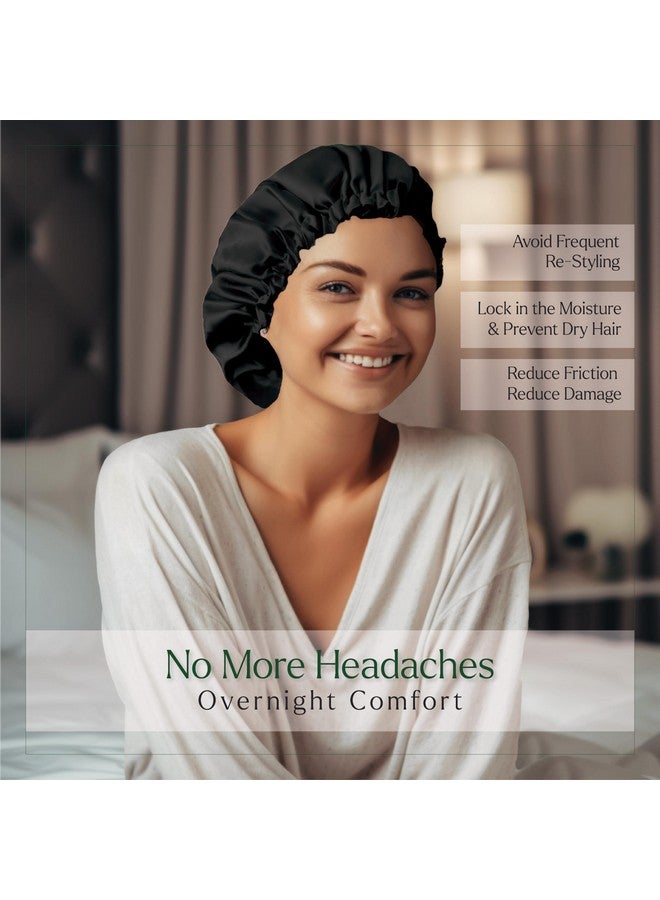 Silvr Bear Satin Hair Bonnet For Sleeping Reversible Bonnet Soft And Comfortable Satin Bonnet For Women Hair Sleeping Cap For Natural Hair (Black Satin Bonnet) - Image 2