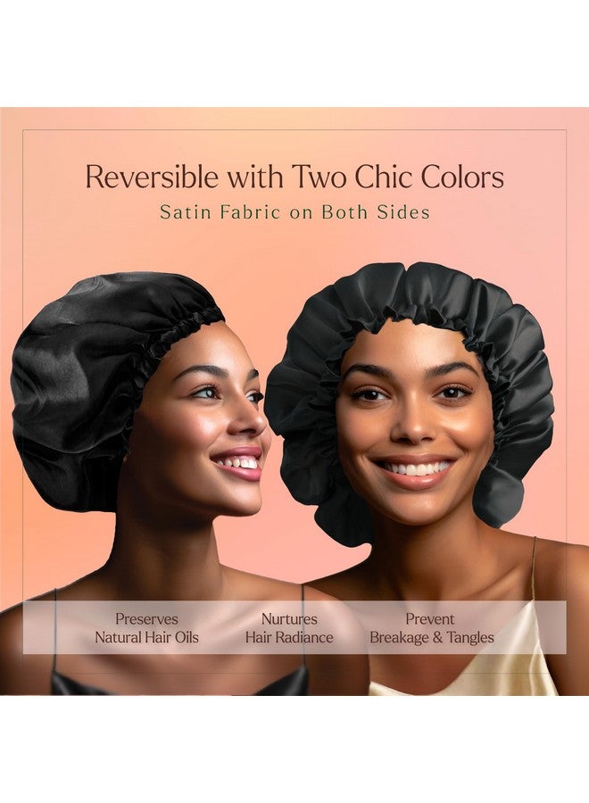 Silvr Bear Satin Hair Bonnet For Sleeping Reversible Bonnet Soft And Comfortable Satin Bonnet For Women Hair Sleeping Cap For Natural Hair (Black Satin Bonnet) - Image 3
