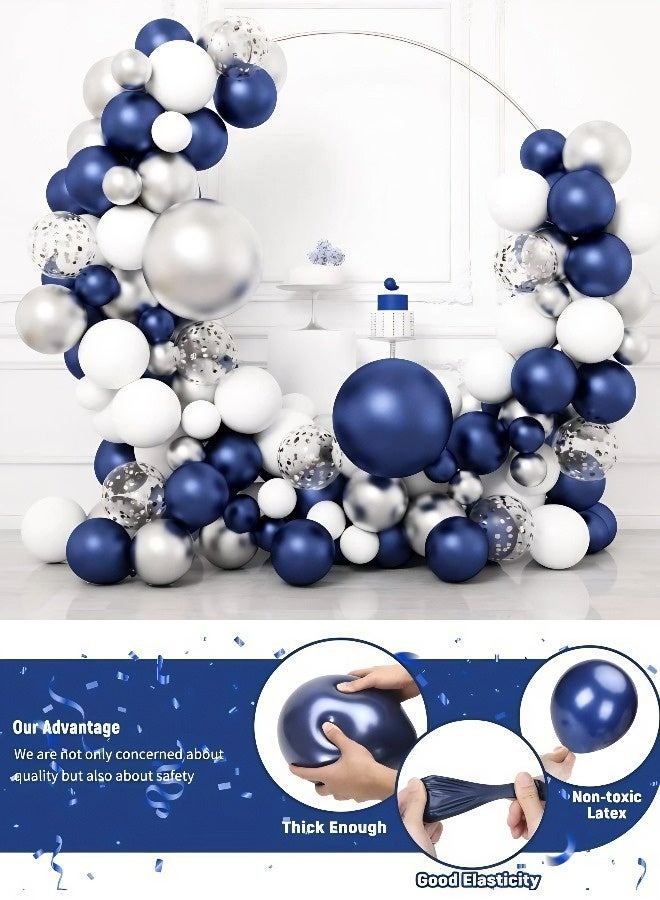 104-piece navy blue, silver, and white celebration arch set | Latex metallic silver confetti balloon garlands, perfect for Saudi Eid al-Fitr, weddings, National Day, birthday party backdrops, and more. - Image 2