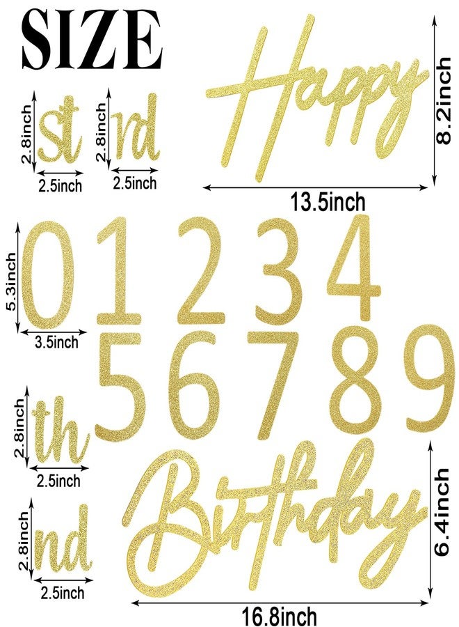 MASTRON Happy Birthday with 0-9 Numbers Sign for Backdrop - Glitter Felt Custom Age Happy Birthday Decal for Balloon Arch Birthday Decorations Baby Shower - Gold - Image 2
