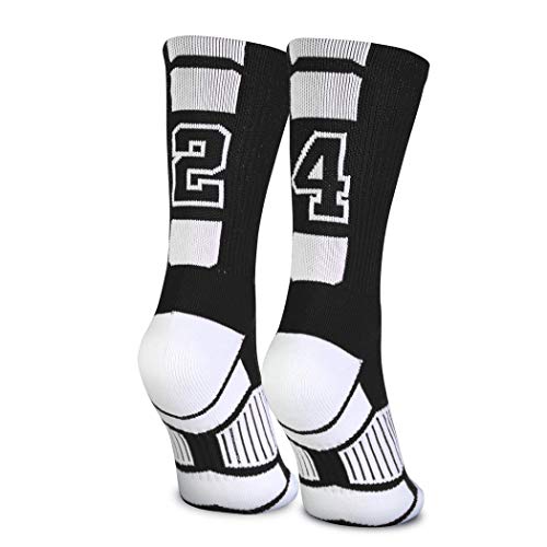 ChalkTalkSPORTS Custom Team Number Crew Socks | Athletic Socks by Chalk Talk Sports | Black | Choose Your Number, 24 Or 42 Team Number, One Size Fits Most - Image 1