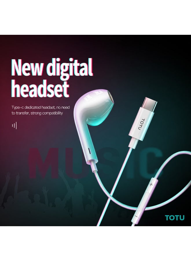 Totu Type-C Wired Earphones with Mic (1m, White) – HiFi Sound Quality, Semi In-Ear USB-C Headphones with Inline Playback Controls-White - Image 3