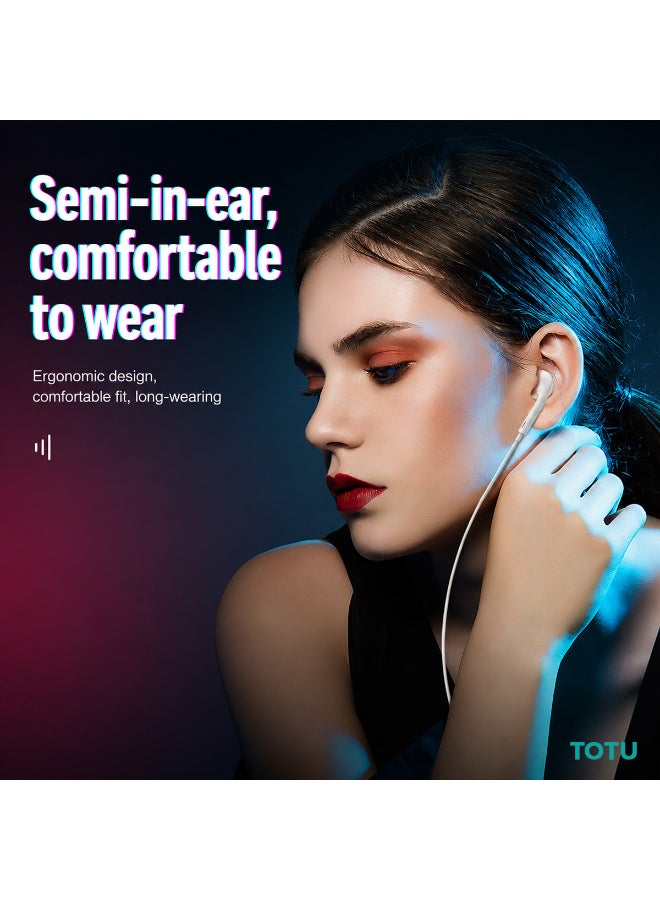 Totu Type-C Wired Earphones with Mic (1m, White) – HiFi Sound Quality, Semi In-Ear USB-C Headphones with Inline Playback Controls-White - Image 5