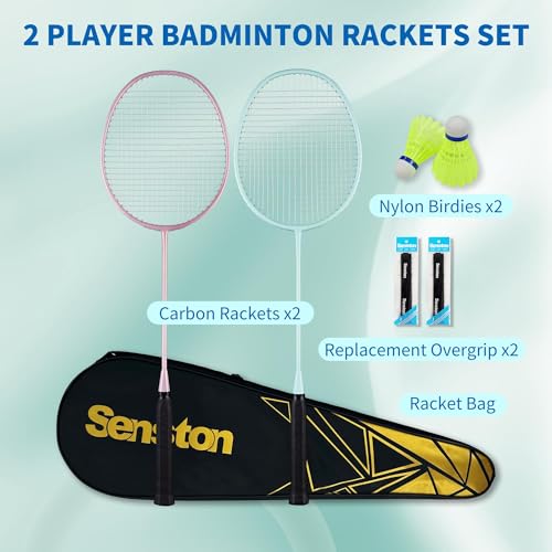 Senston Badminton Set for Beginners & Family – 2 Carbon Composite Rackets (Lightweight) with Carry Bag, 2 Nylon Shuttlecocks & 2 Grips | Outdoor & Backyard Game - Image 2