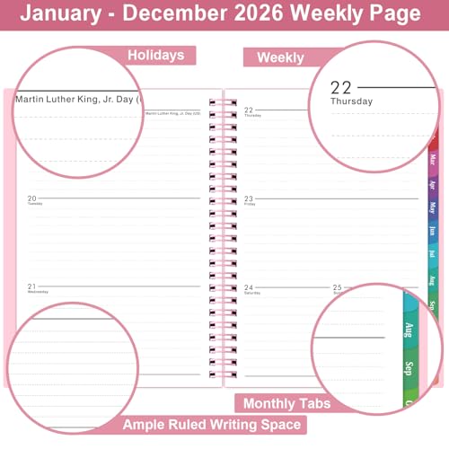 BooQool 2026 Planner - Planner 2026, 2026 Planner Weekly and Monthly with Tabs, Jan 2026 - Dec 2026, 6.25" × 8.3", Strong Twin-Wire Binding - Image 4