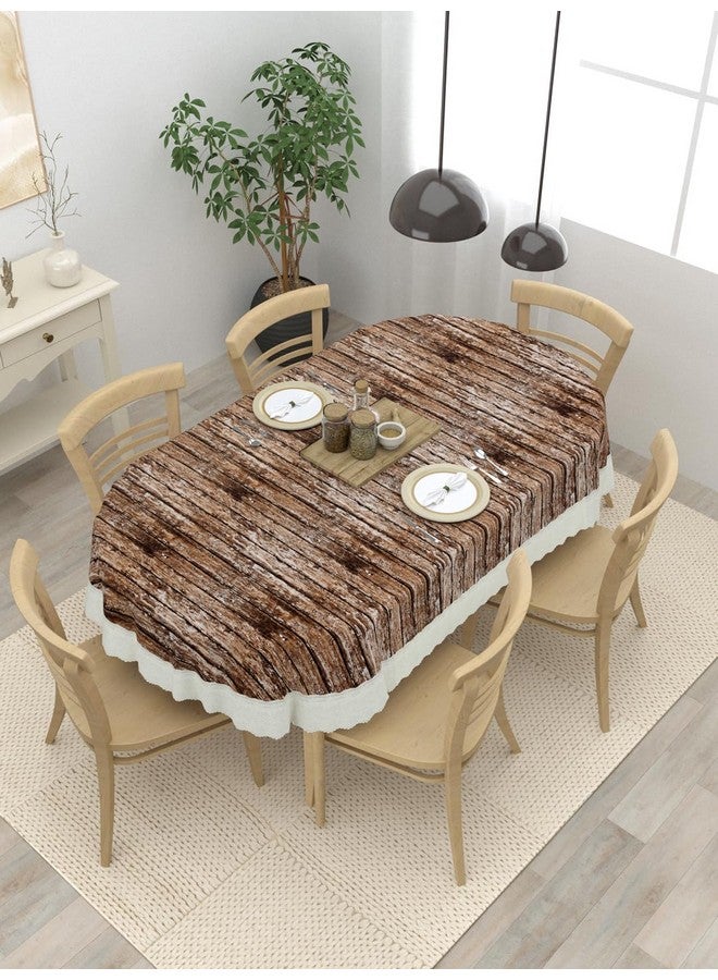 Clasiko 6 Seater Oval Dining Table Cover; 60x90 Inches or 152x228 Cms; Material - PVC; Shape - Oval; Pack of 1; Anti Slip; Stripes On Brown 69057 - Image 1
