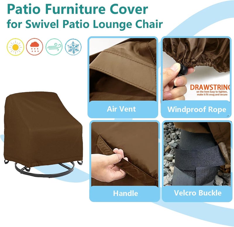 Oslimea Outdoor Swivel Lounge Chair Cover 4 Pack,100% Waterproof Heavy Duty Outdoor Chair Covers Patio Furniture Cover for Swivel Patio Chair, 33" W x 35" D x 38.5" H, Khaki - Image 4