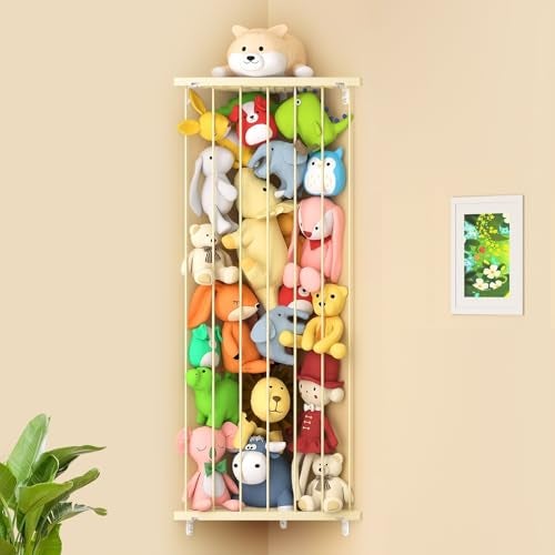 Befayoo Stuffed Animal Storage Shelf OrganizerPatented Corner Stuffed Animal Holder Length Adjustable Wall Plush Storage for Nursery Playroom Bedroom Kids Room Beige Standard - Image 1