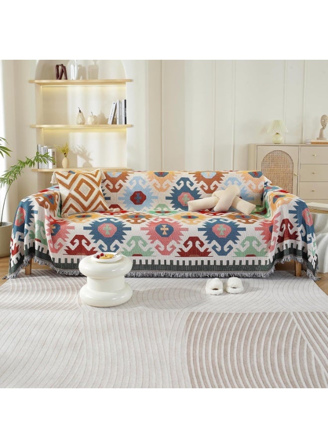 Soofam Chenille Sofa Covers, Sofa Slipcovers Towel Washable Jacquard Bohemian Couch Cover for Pets 3 Cushion Sofa Washable Blanket for Beds and Home Interiors Dogs, Kids (Geometry) - Image 1