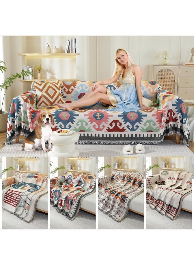 Soofam Chenille Sofa Covers, Sofa Slipcovers Towel Washable Jacquard Bohemian Couch Cover for Pets 3 Cushion Sofa Washable Blanket for Beds and Home Interiors Dogs, Kids (Geometry) - Image 5