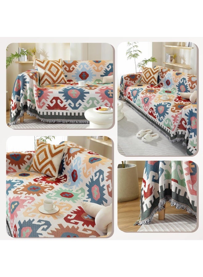 Soofam Chenille Sofa Covers, Sofa Slipcovers Towel Washable Jacquard Bohemian Couch Cover for Pets 3 Cushion Sofa Washable Blanket for Beds and Home Interiors Dogs, Kids (Geometry) - Image 4