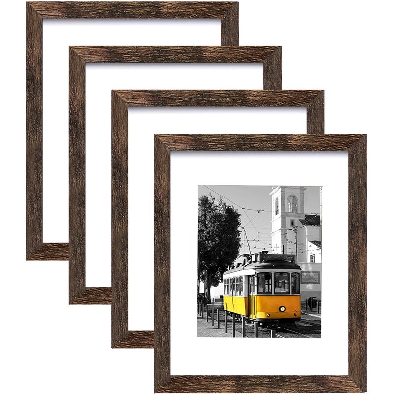 Picrit 9x12 Picture Frame Set of 4  Made of High Definition Real Glass  Display 6x8 with Mat or 9x12 Without Mat  Photo Frames for Wall Mounting or Table Top Display  Brown - Image 1