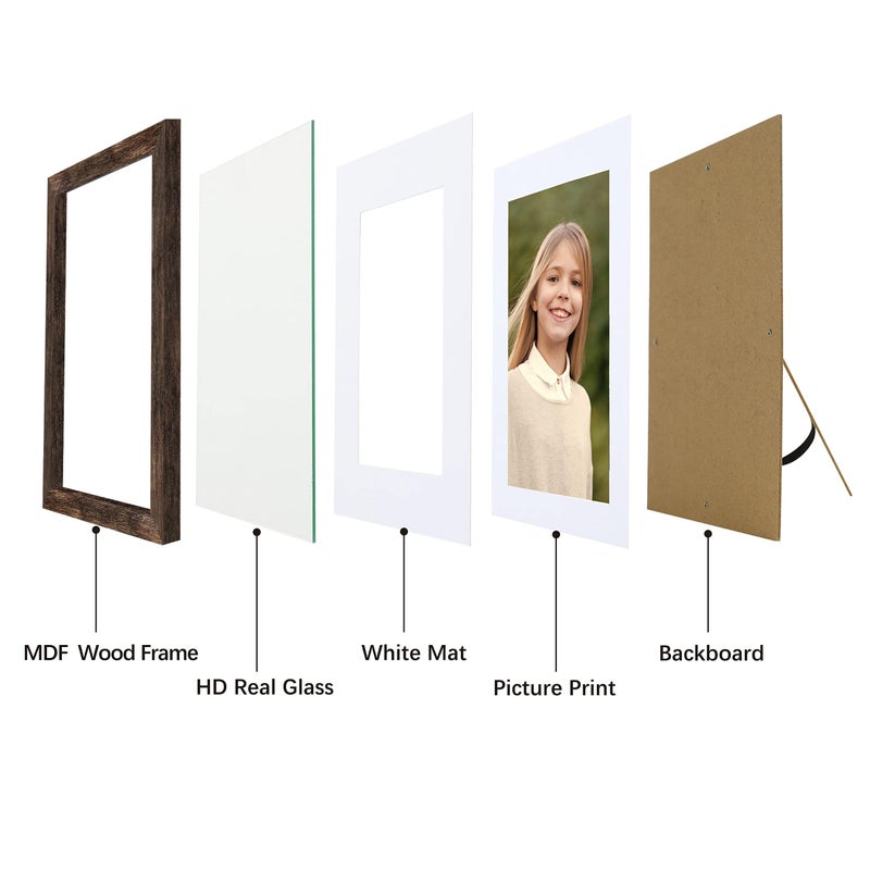 Picrit 9x12 Picture Frame Set of 4  Made of High Definition Real Glass  Display 6x8 with Mat or 9x12 Without Mat  Photo Frames for Wall Mounting or Table Top Display  Brown - Image 5