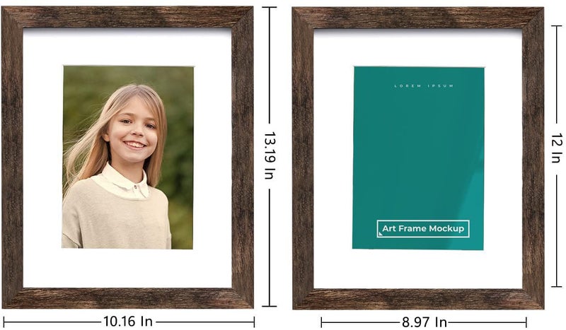 Picrit 9x12 Picture Frame Set of 4  Made of High Definition Real Glass  Display 6x8 with Mat or 9x12 Without Mat  Photo Frames for Wall Mounting or Table Top Display  Brown - Image 4