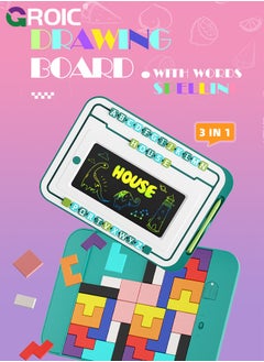 GROIC 3-in-1 LCD Writing Tablet and Magnetic Drawing Board, English Word Spelling, Tetris Puzzle Blocks, Writing Tablet LCD Drawing Tablet Board Game, Erasable Doodle Board Educational Toys  - Image 2