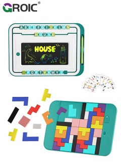 GROIC 3-in-1 LCD Writing Tablet and Magnetic Drawing Board, English Word Spelling, Tetris Puzzle Blocks, Writing Tablet LCD Drawing Tablet Board Game, Erasable Doodle Board Educational Toys  - Image 1