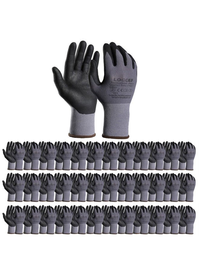 LOCCEF Safety Work Gloves MicroFoam Nitrile Coated-36 Pairs,Seamless Knit Nylon Gloves,Home Improvement,Micro-Foam Gloves (7/S, Grey-36) - Image 1