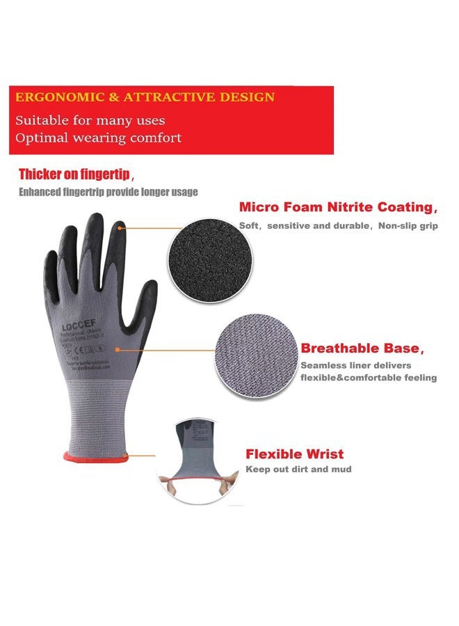 LOCCEF Safety Work Gloves MicroFoam Nitrile Coated-36 Pairs,Seamless Knit Nylon Gloves,Home Improvement,Micro-Foam Gloves (7/S, Grey-36) - Image 2