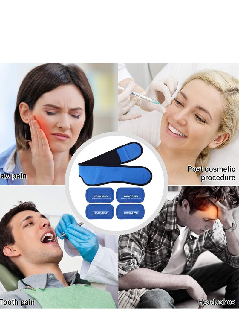 SYOSI - Face Ice Pack Wrap for TMJ, Wisdom Teeth, with 4 Reusable Hot Cold Therapy Gel Packs, Pain Relief Chin, Head, Oral and Facial Surgery, Blue - Image 1