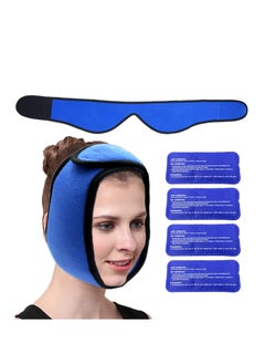 Face Ice Pack Wrap for TMJ, Wisdom Teeth, with 4 Reusable Hot Cold Therapy Gel Packs, Pain Relief Chin, Head, Oral and Facial Surgery, Blue