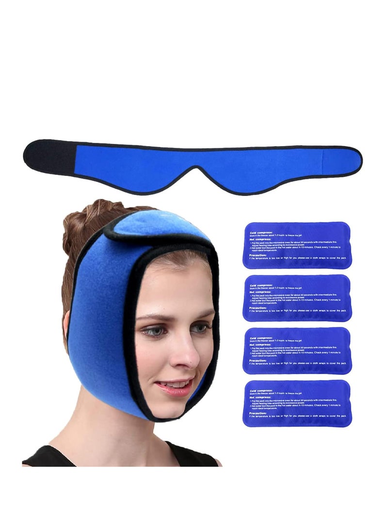 SYOSI - Face Ice Pack Wrap for TMJ, Wisdom Teeth, with 4 Reusable Hot Cold Therapy Gel Packs, Pain Relief Chin, Head, Oral and Facial Surgery, Blue - Image 1