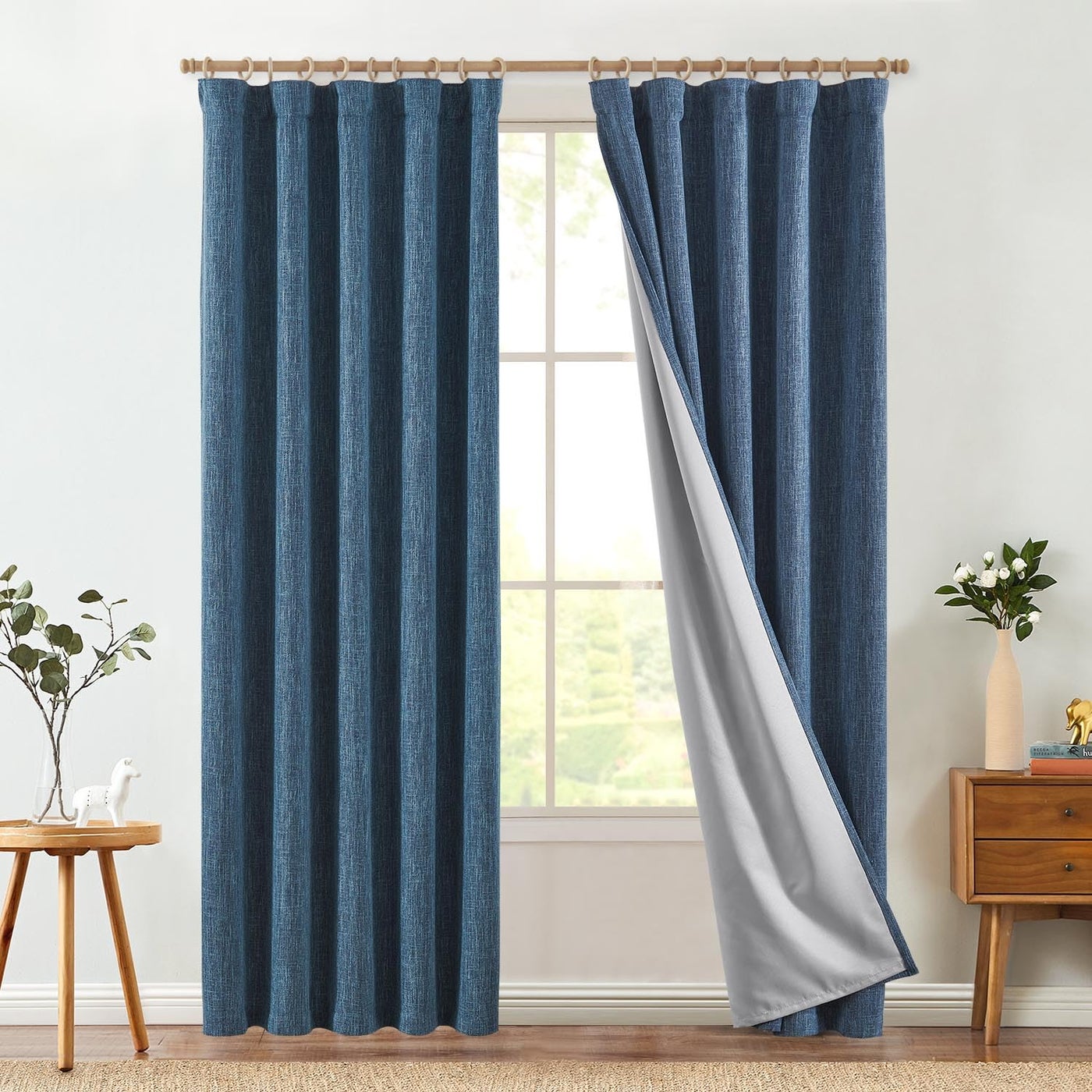 jinchan Burlap Look Curtains Blackout Curtains for Bedroom Lined Linen Textured Look Curtians for Living Room 84 Inches Long French Country Curtains Farmhouse Window Curtains 2 Panels Blue Curtains