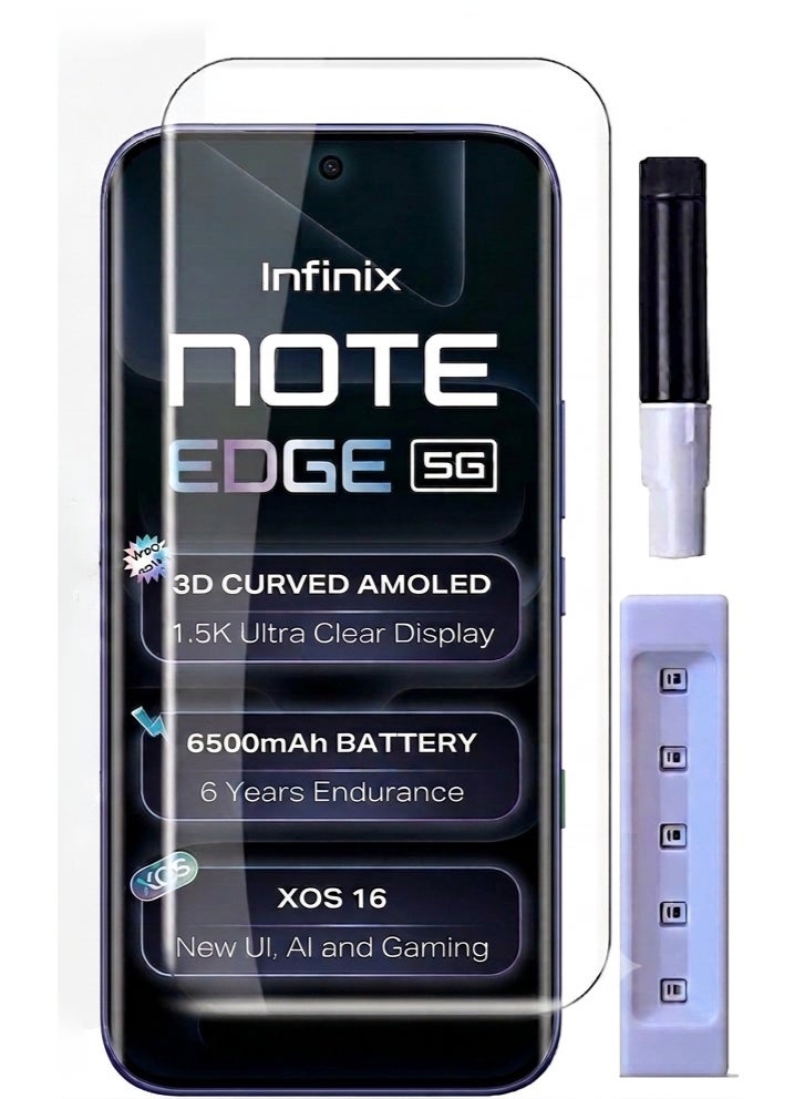 One Minute Premium UV Tempered Glass Screen Protector Guard Compatible For Infinix Note Edge 5G (6.78 Inch, Pack of 1) Full Adhesive UV Curved Case Friendly HD Clarity with easy installation kit - Image 1
