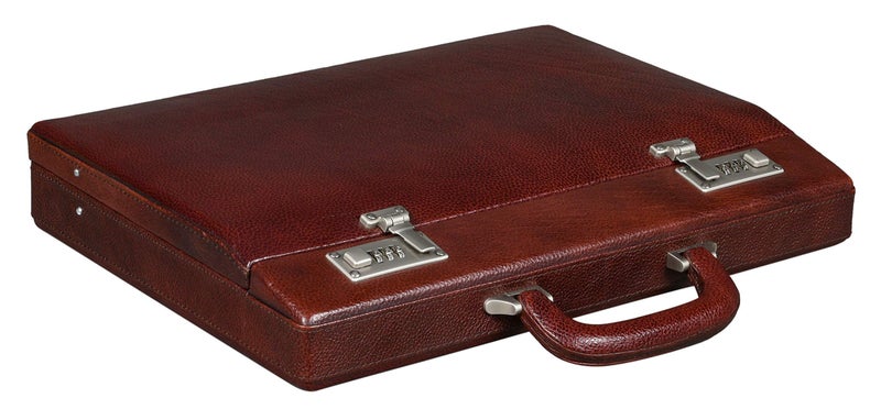 BRAND LEATHER Luxury Combination Fasted Lock Leather Business Cum Official Briefcase (Brown) For Men - Image 1