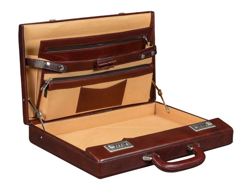 BRAND LEATHER Luxury Combination Fasted Lock Leather Business Cum Official Briefcase (Brown) For Men - Image 5