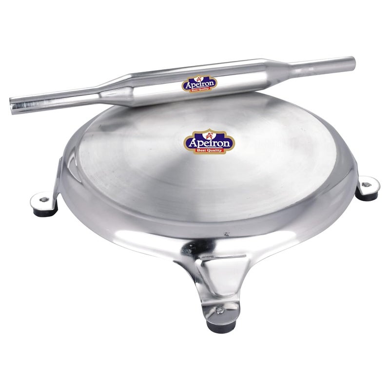 Apeiron Stainless Steel Chapati Rolling Board Or Chakla Belan Or Rolling Pin with Silver Colour Set of 1 Pieces of Both Items in One Packet - Image 1