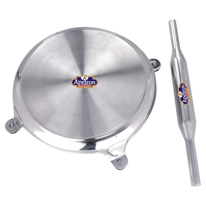 Apeiron Stainless Steel Chapati Rolling Board Or Chakla Belan Or Rolling Pin with Silver Colour Set of 1 Pieces of Both Items in One Packet - Image 2