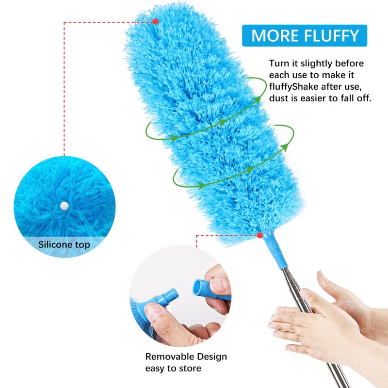 iHUFeather Rainbow Extendable Static Duster Reusable Microfiber Duster with 100" Telescoping Pole, Beandable and Washable Dusters Head for Cleaning Ceiling, Fan, Furniture - Image 5
