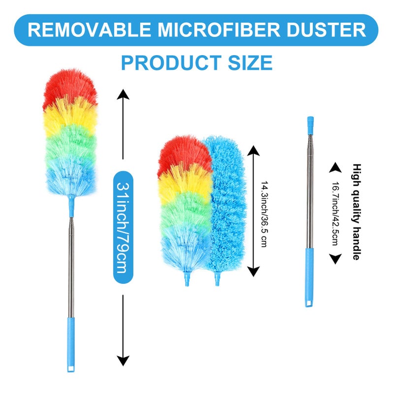 iHUFeather Rainbow Extendable Static Duster Reusable Microfiber Duster with 100" Telescoping Pole, Beandable and Washable Dusters Head for Cleaning Ceiling, Fan, Furniture - Image 2