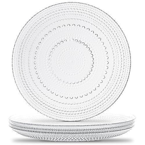 Yungala Set of 4 Vintage Glass Dinner Plates – 10.5" Clear Hobnail Glass Plates, Elegant Dinnerware for Upscale Dining - Image 1