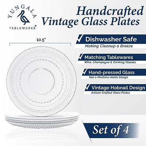 Yungala Set of 4 Vintage Glass Dinner Plates – 10.5" Clear Hobnail Glass Plates, Elegant Dinnerware for Upscale Dining - Image 2
