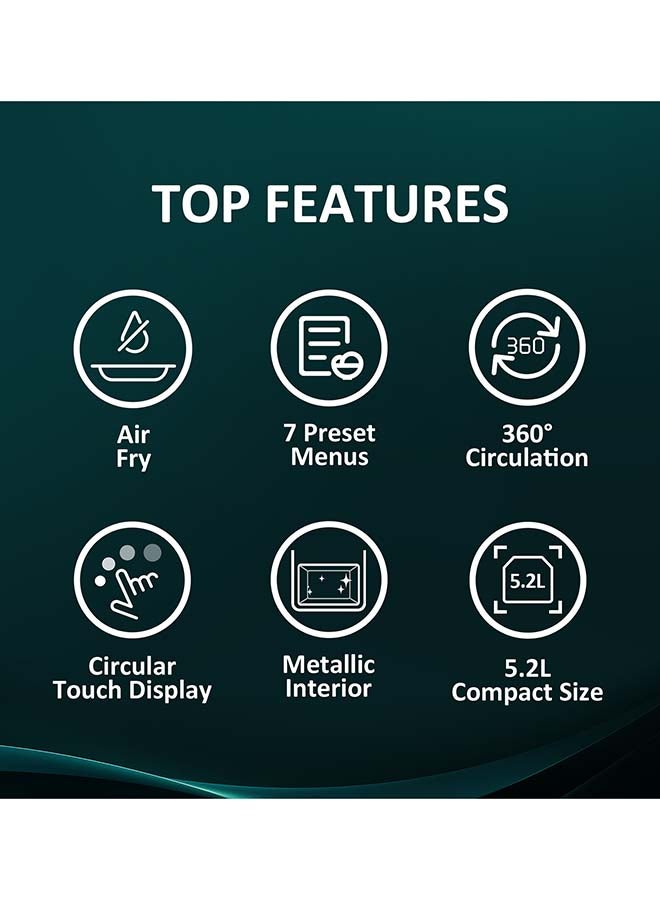 Hisense 5.2L Capacity Air Fryer, 1500W Power, 200℃ Temperature, 7 Present Cooking Menu, Circular Touch Display, Metallic Interior (H06AFGY1S1) 5.2 L 1500 W Air Fryer Black - Image 3