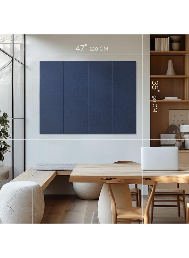 Large Cork Board for Office Black Felt Board Alternative - Felt Bulletin Board Tiles for Office Wall Decor, Push pin Board Wall Organizer for Office - Pack of 12 (Navy Blue) - Image 2