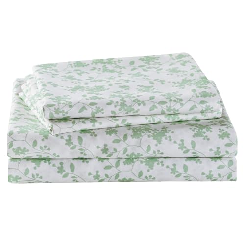 Queen Sheet Set Green Bed Sheets Botanical Printed Sheets  4 Piece Soft Microfiber Patterned Fitted Sheet with 15 Deep Pocket and Corner Straps Spring Bedding Sheets and Pillowcase SetSage Green