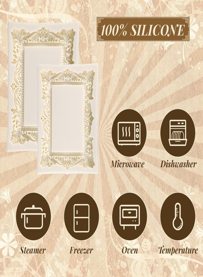 Exircy 2 PCS Silicone Frame Mold, 2 Sizes Vintage Photo Frame Fondant Molds 3D White Mirror Frames Silicone Molds for Cupcake Cake Decoration Chocolate Candy Cookies Clay Craft Making - Image 4