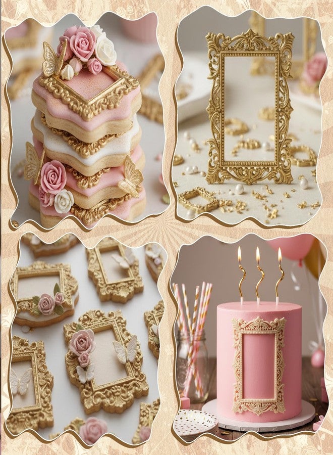 Exircy 2 PCS Silicone Frame Mold, 2 Sizes Vintage Photo Frame Fondant Molds 3D White Mirror Frames Silicone Molds for Cupcake Cake Decoration Chocolate Candy Cookies Clay Craft Making - Image 3